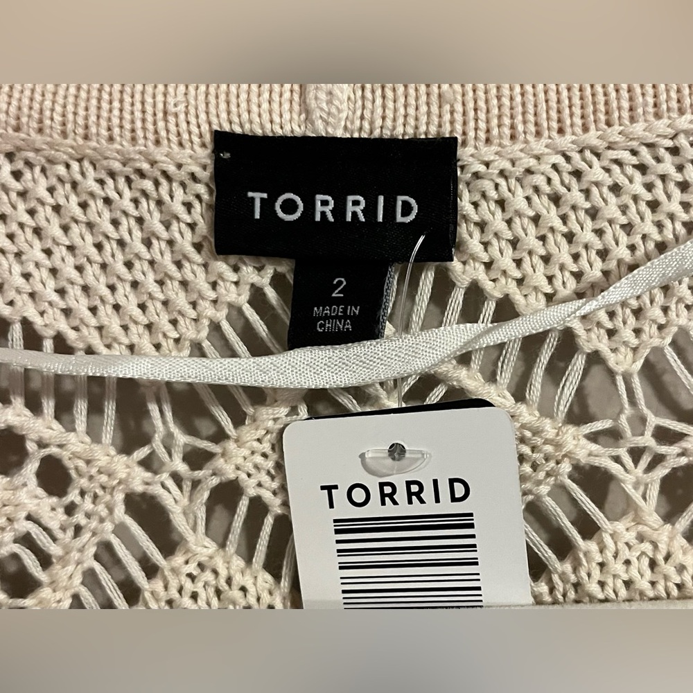 Torrid Cream Crochet Fringe Vest - Picture 4 of 7